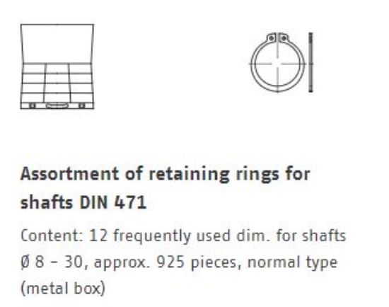 Bilde av Sortiment boks Seegerring 8-30 aksel 925 stk DIN471