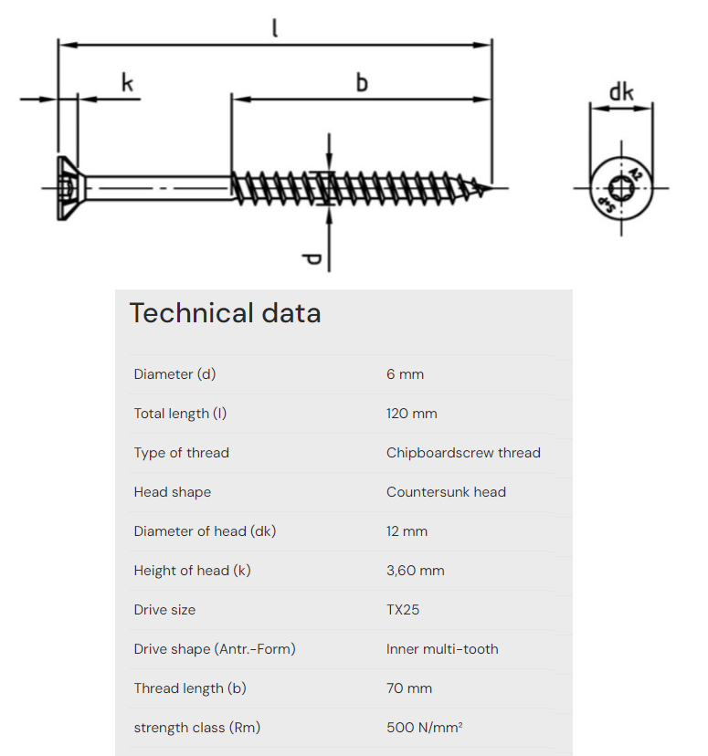 Harstad Trading. Treskruer senk A4 Din 9047 6,0x120/70 TX25