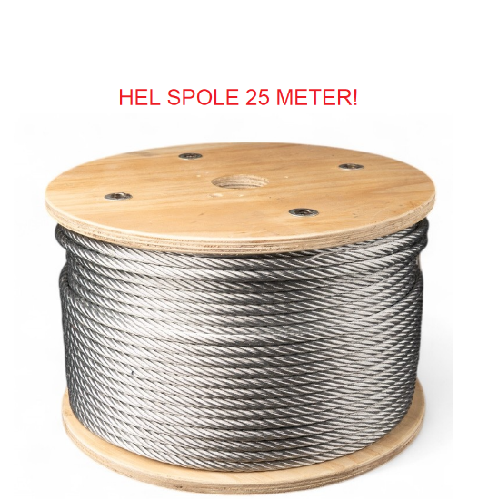 Bilde av Ståltau HEL SPOLE 25meter 6mm A4 7x19